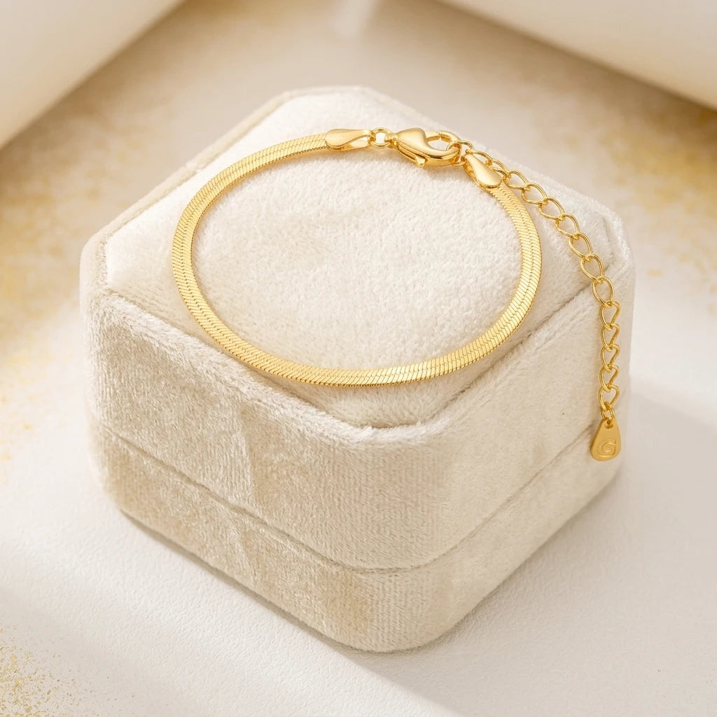 Herringbone Flat Bracelet - 18K Gold Plated