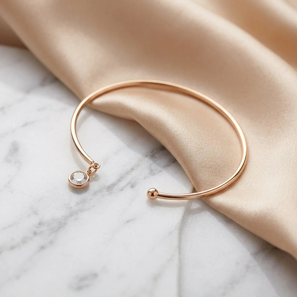 Open Bangle Cubic Zirconia Bracelet - 18K Gold Plated
