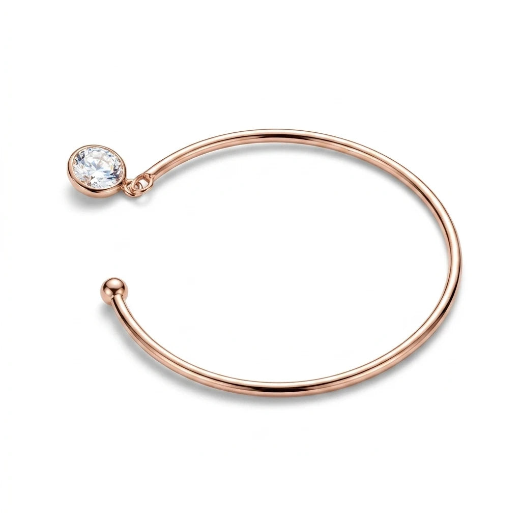 Open Bangle Cubic Zirconia Bracelet - 18K Gold Plated