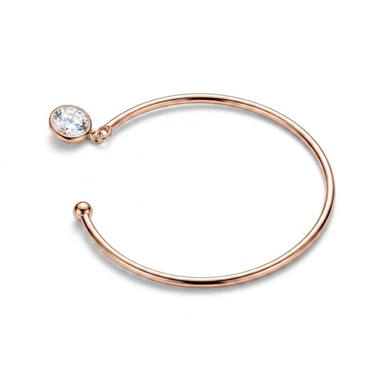 Open Bangle Cubic Zirconia Bracelet - 18K Gold Plated
