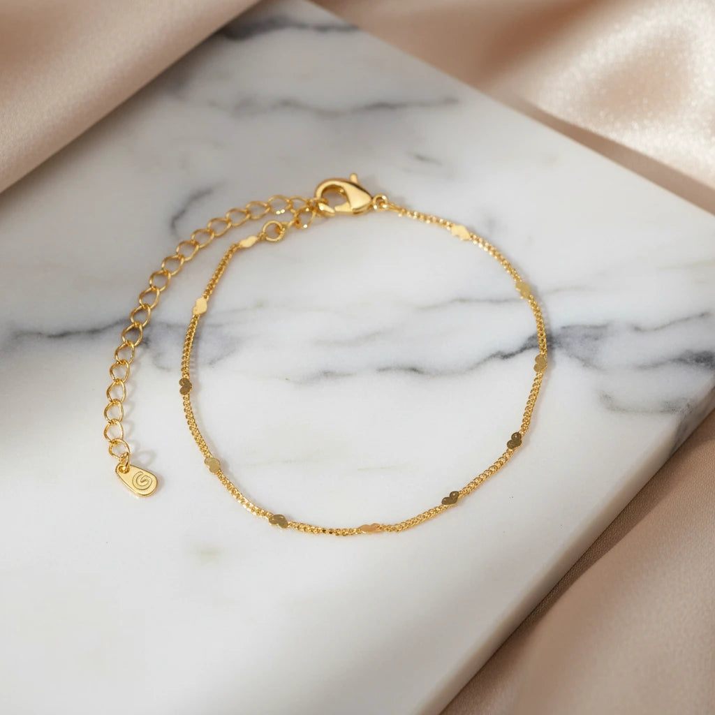 18K Gold Plated Delicate Mini Hearts Bracelet