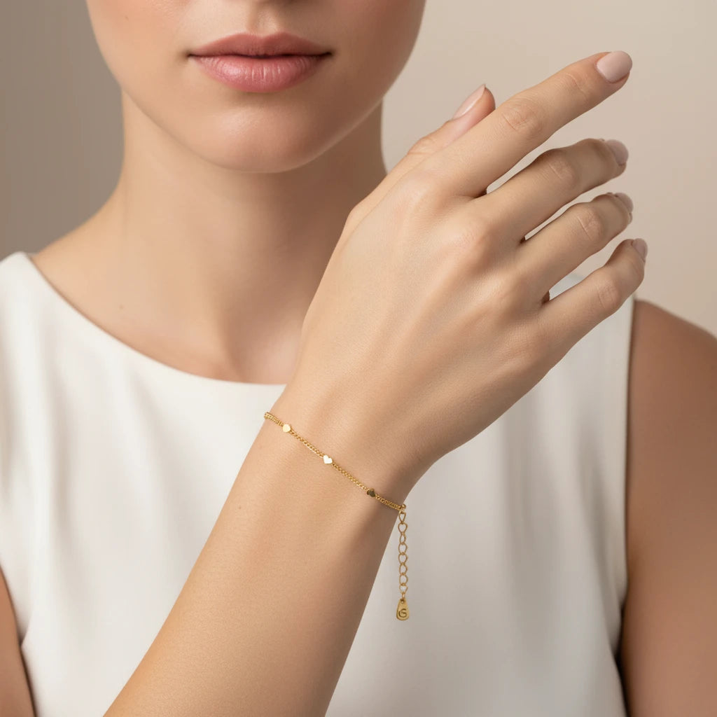 18K Gold Plated Delicate Mini Hearts Bracelet