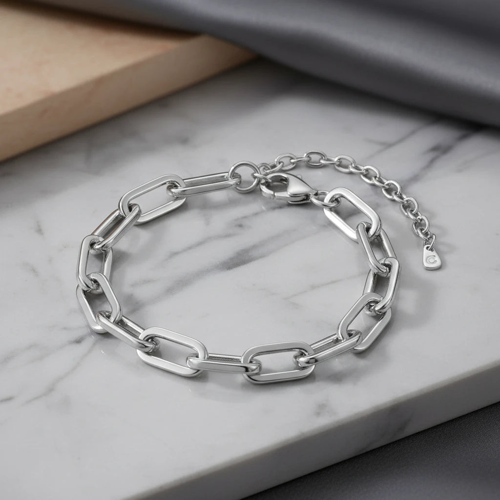 Paperclip Bracelet - White Rhodium Plated