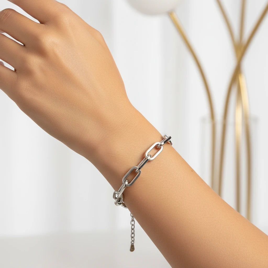 Paperclip Bracelet - White Rhodium Plated