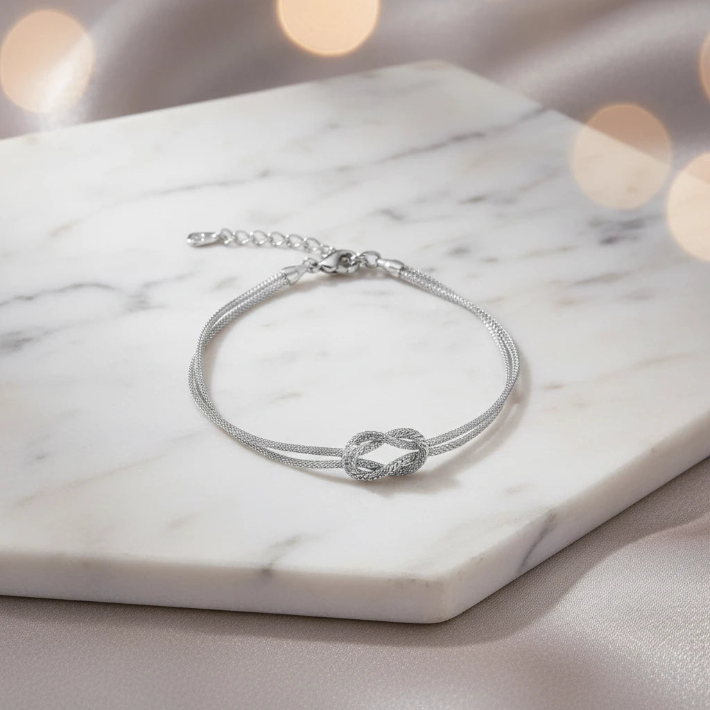 Double Detailed Chain Bracelet - White Rhodium Plated