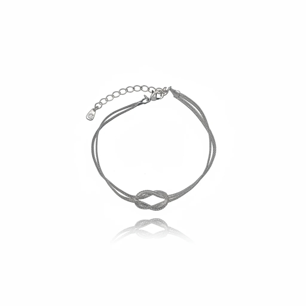 Double Detailed Chain Bracelet - White Rhodium Plated