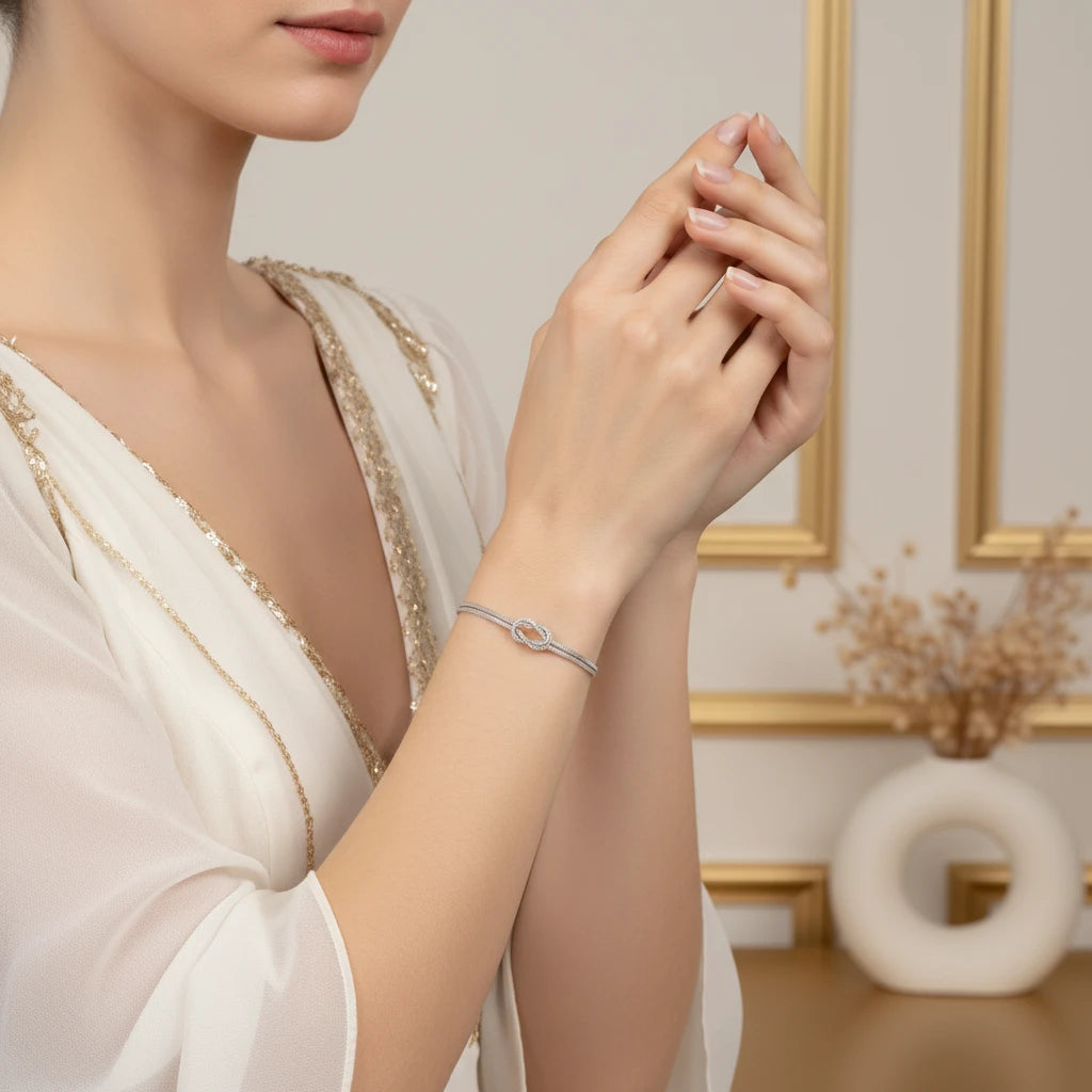 Double Detailed Chain Bracelet - White Rhodium Plated