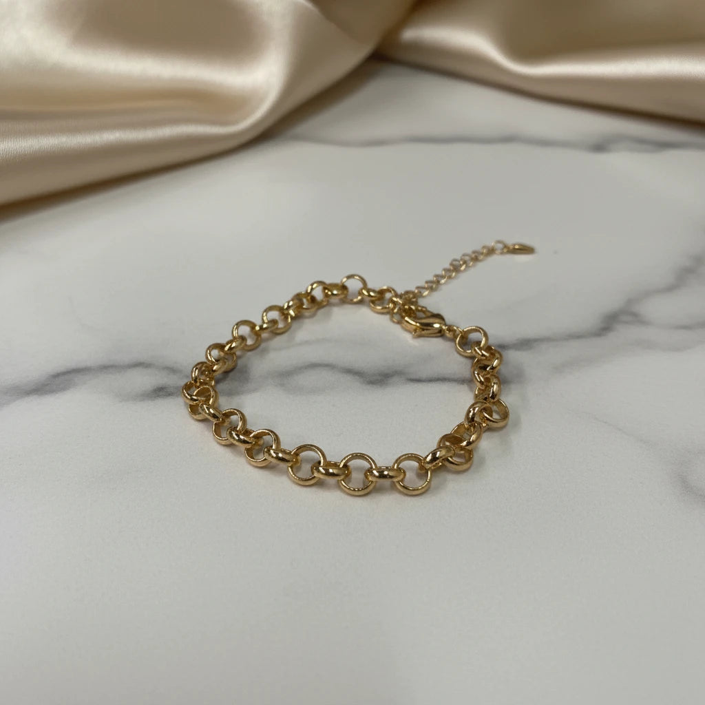 Round Link Chain Bracelet - 18K Gold Plated