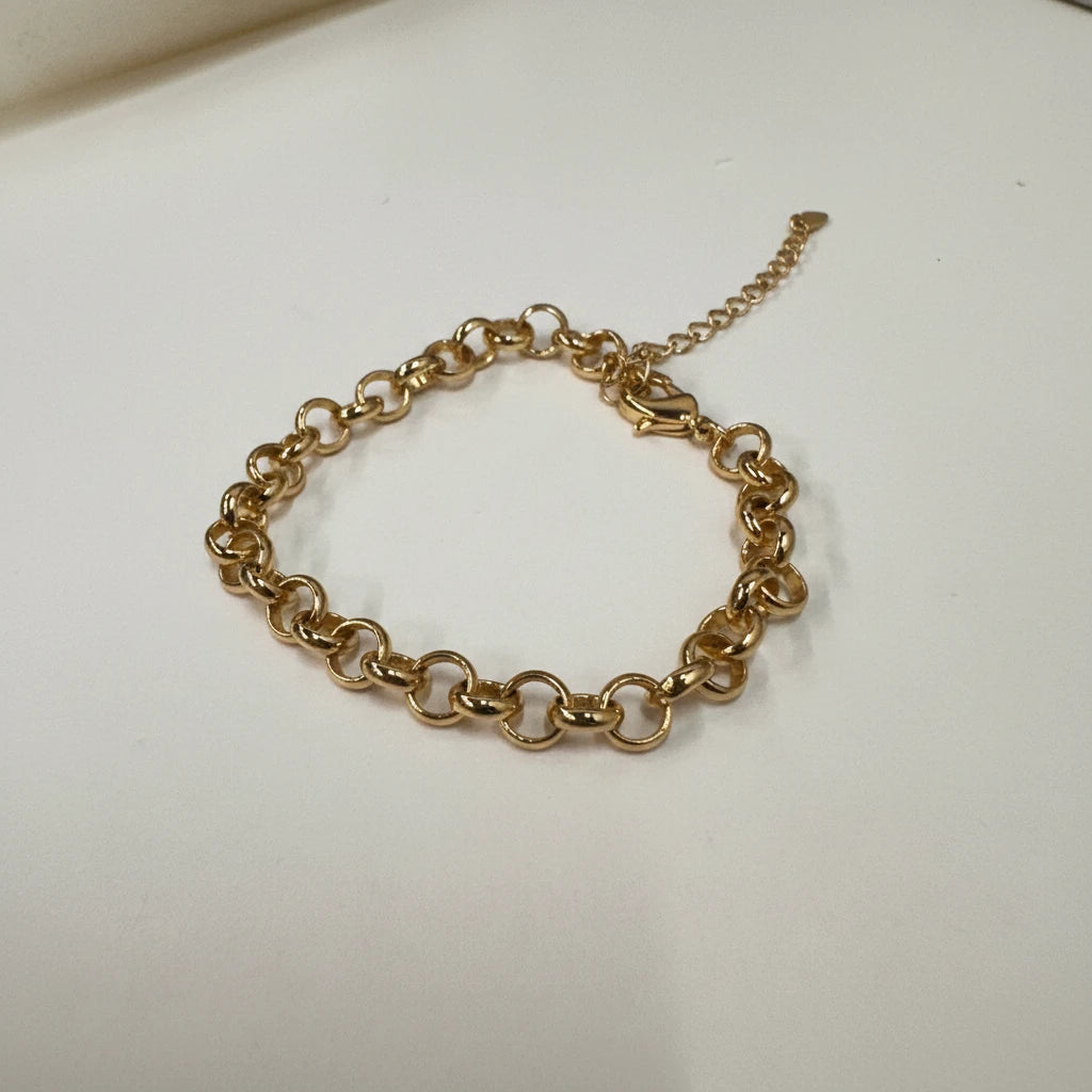 Round Link Chain Bracelet - 18K Gold Plated