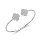 Double Clover Pavé Open Bangle - White Rhodium Plated