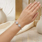 Double Clover Pavé Open Bangle - White Rhodium Plated