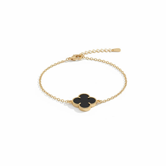 Black Lucky Clover Bracelet -18K Gold Plated