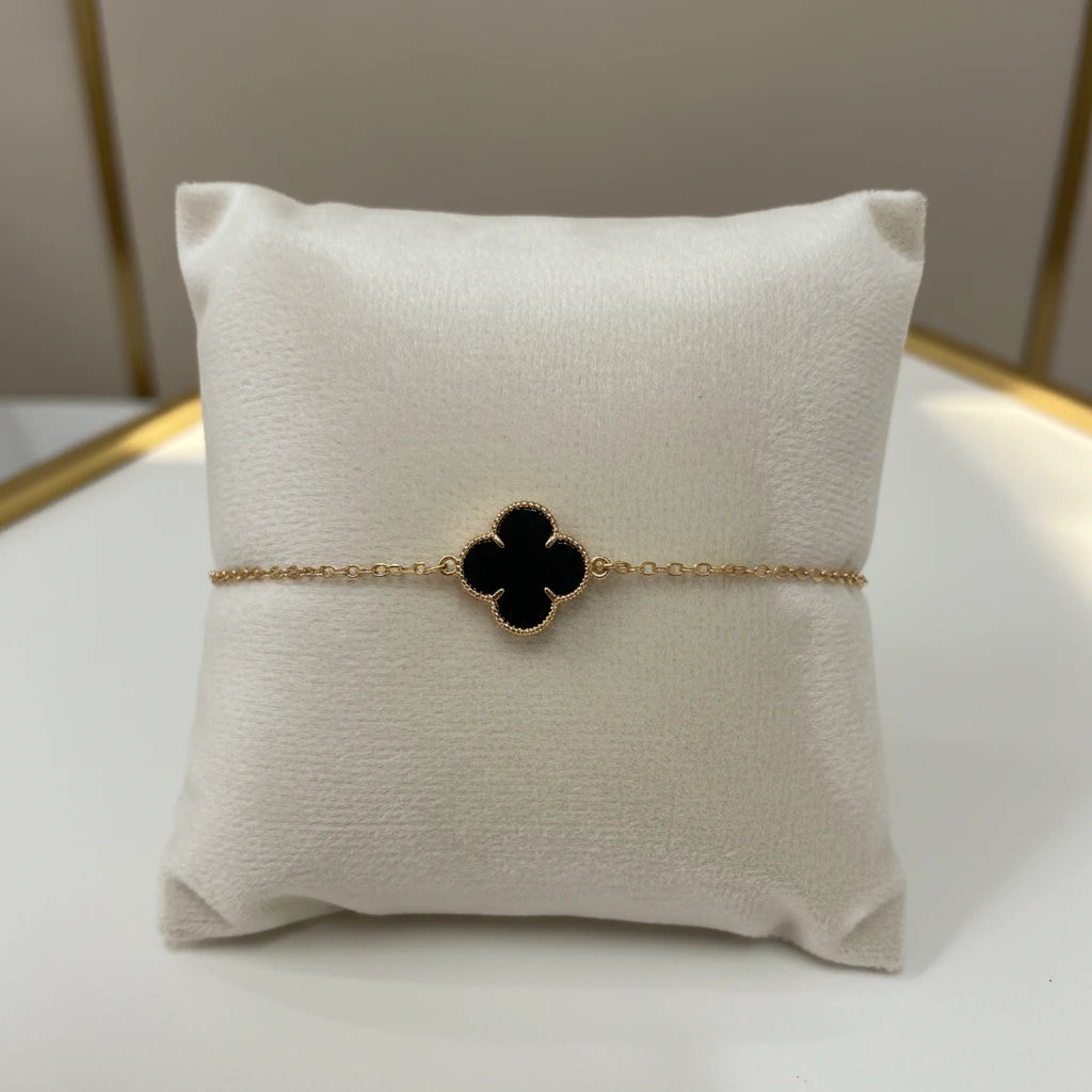 Black Lucky Clover Bracelet -18K Gold Plated