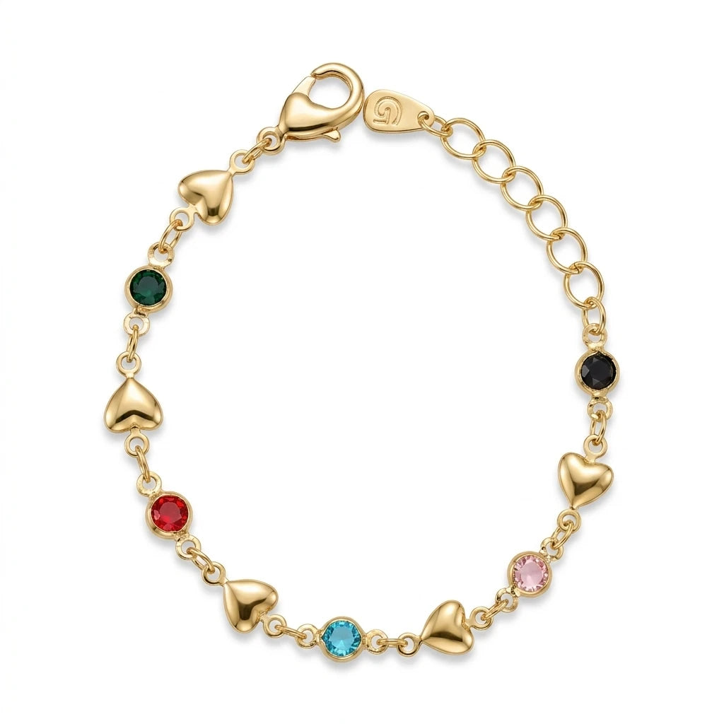 Delicate Mini Hearts and Crystals Kids Bracelet - 18K Gold Plated