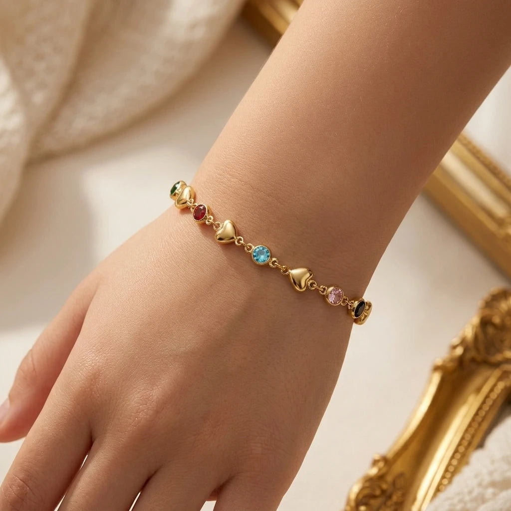 Delicate Mini Hearts and Crystals Kids Bracelet - 18K Gold Plated