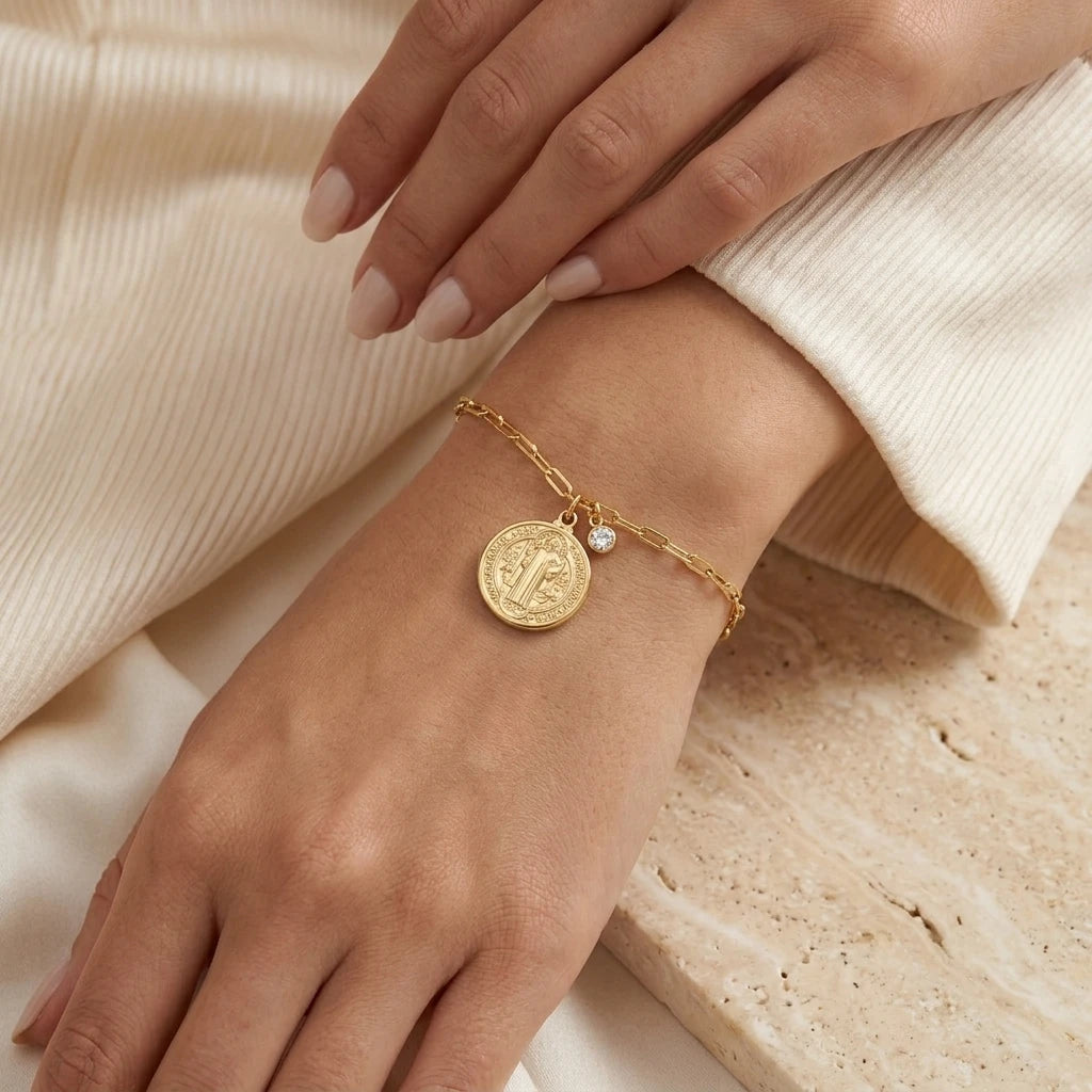 Religious Saint Benedict Bracelet - 18K Gold Plated