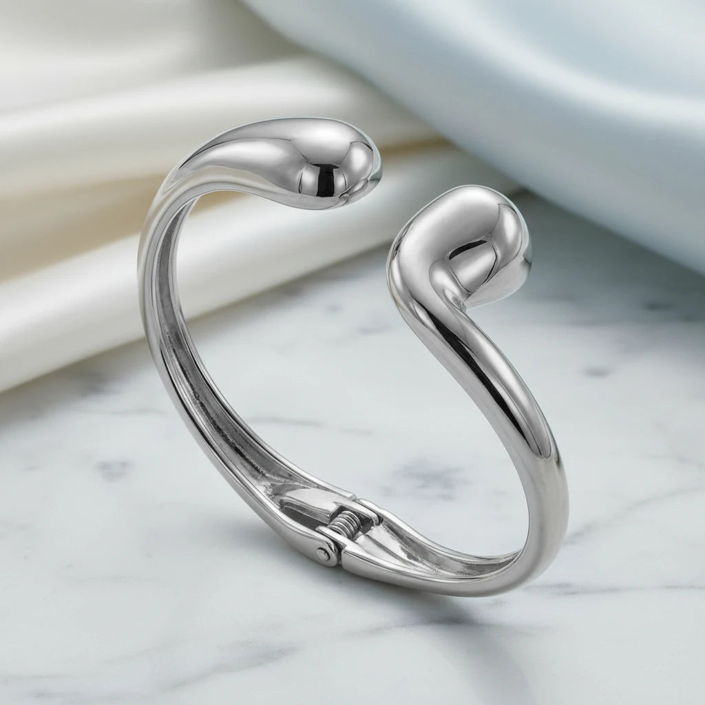 Bangle Open Bracelet - White Rhodium Plated