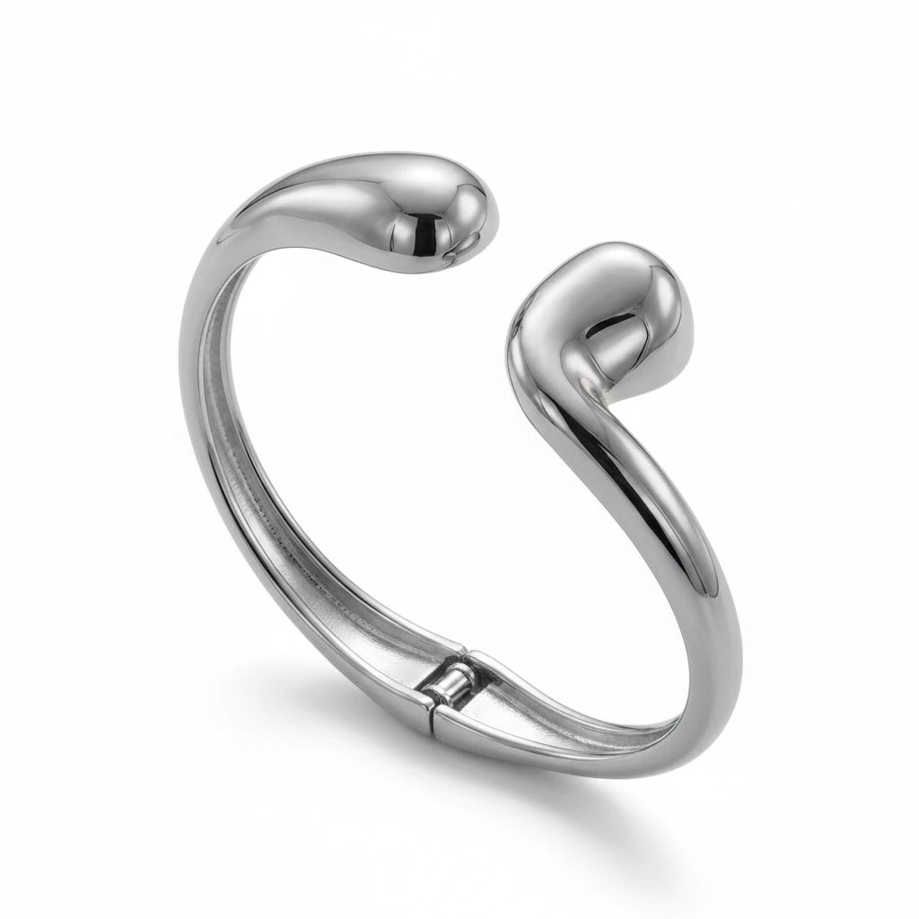 Bangle Open Bracelet - White Rhodium Plated