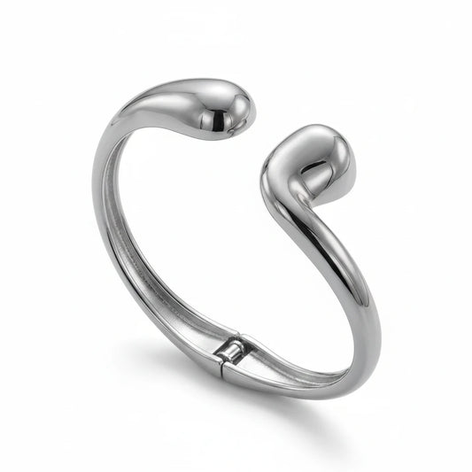 Bangle Open Bracelet - White Rhodium Plated