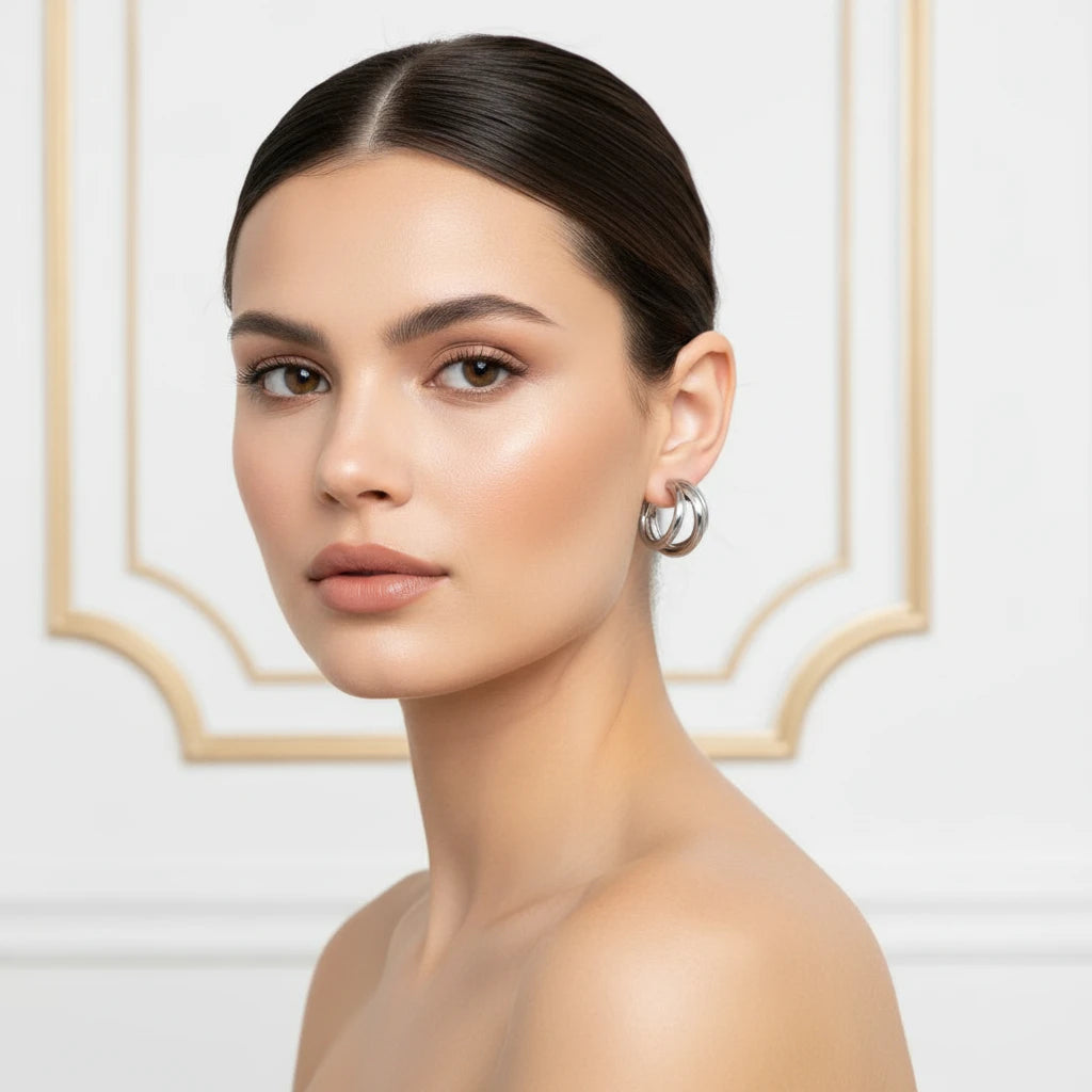 Triple Hoops Earrings - White Rhodium Plated