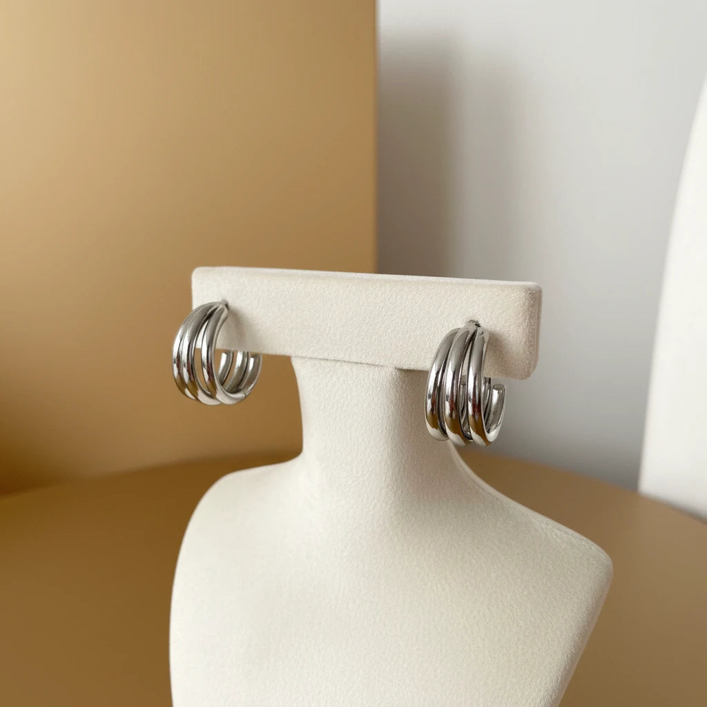 Triple Hoops Earrings - White Rhodium Plated