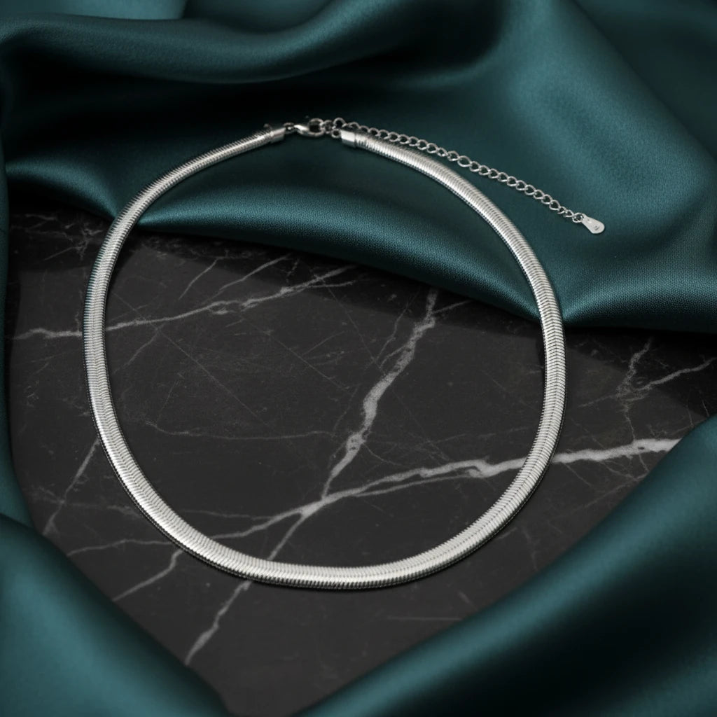 55cm Thick Herringbone Necklace - White Rhodium Plated