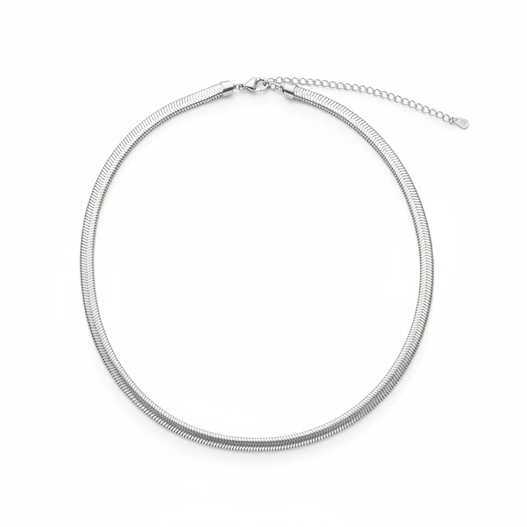 55cm Thick Herringbone Necklace - White Rhodium Plated