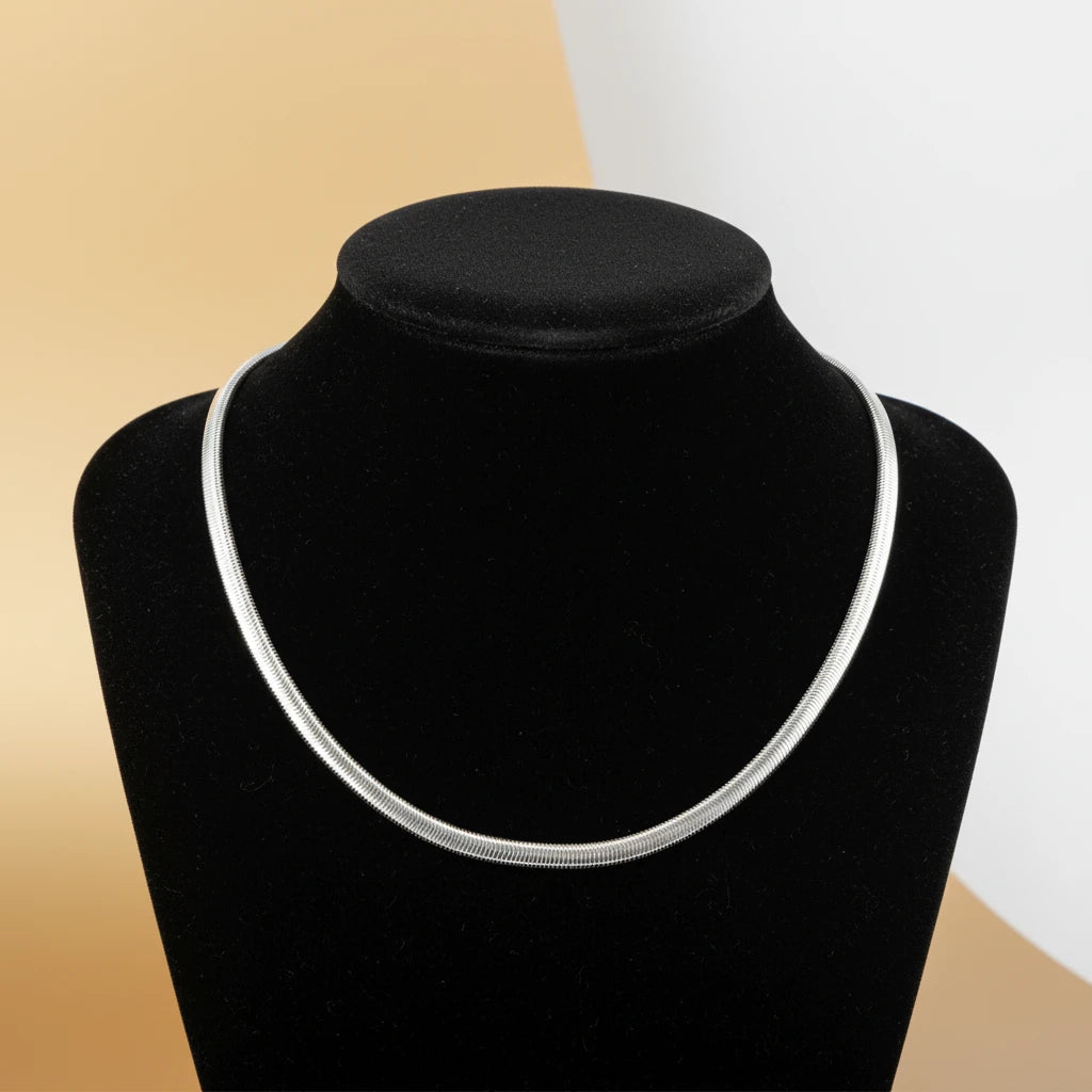 55cm Thick Herringbone Necklace - White Rhodium Plated