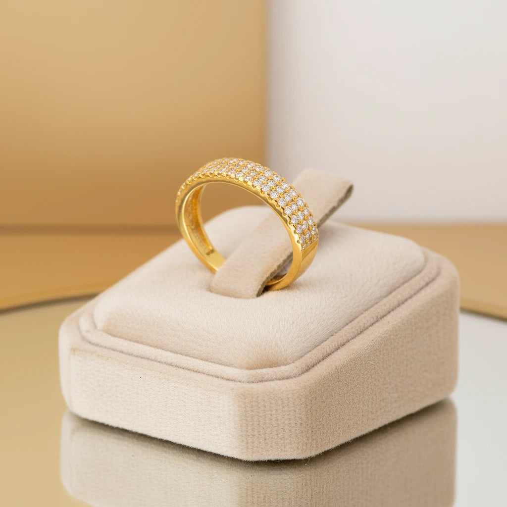 Zirconia Studded 3 Rows Band Ring - 18K Gold Plated Ring