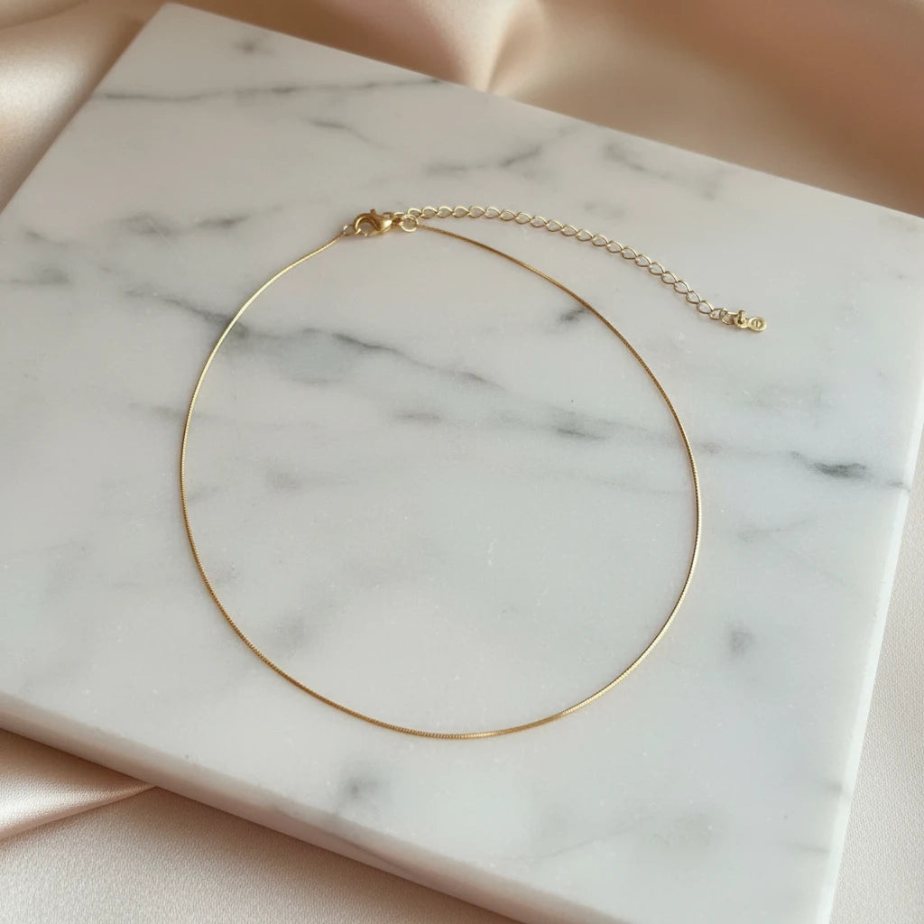 45cm Herringbone Choker Necklace - 18K Gold Plated
