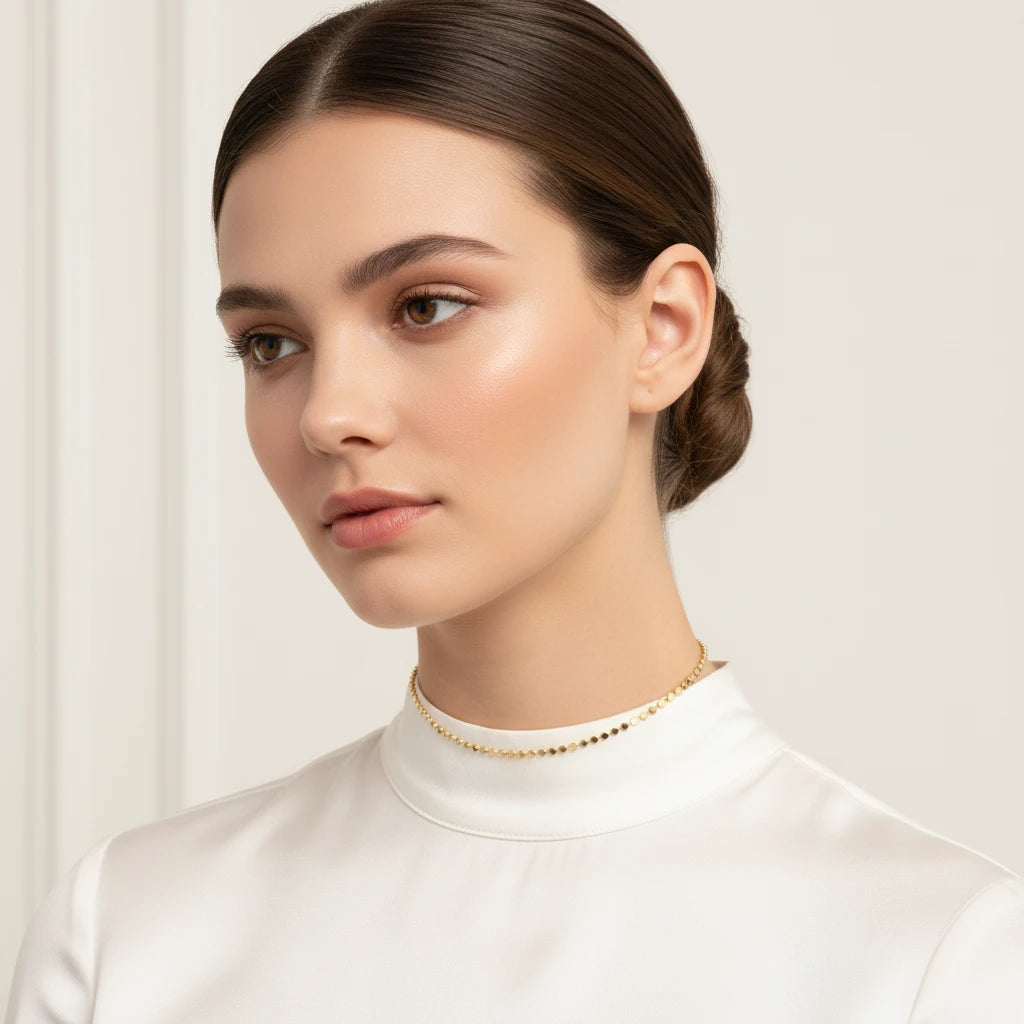 46 cm - Delicate Dot Chain - Choker -18K Gold Plated