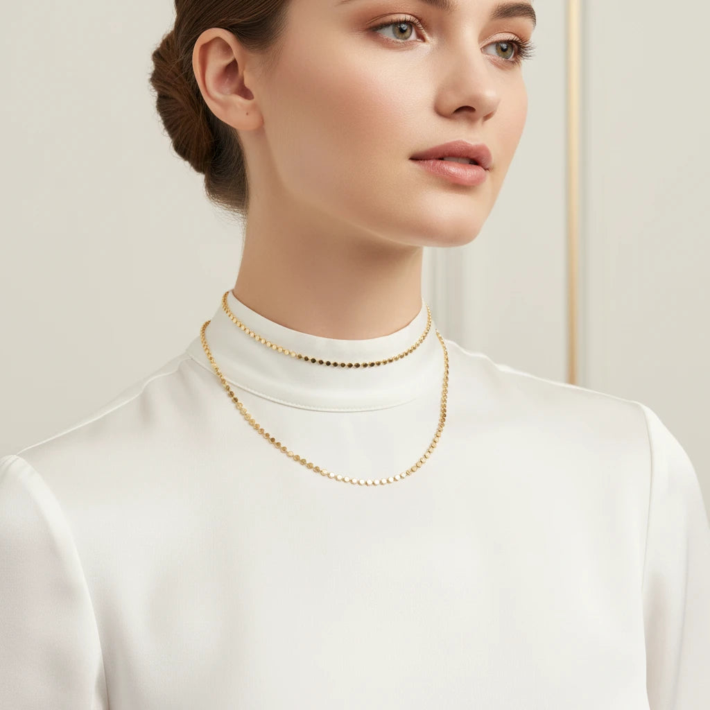 46 cm - Delicate Dot Chain - Choker -18K Gold Plated