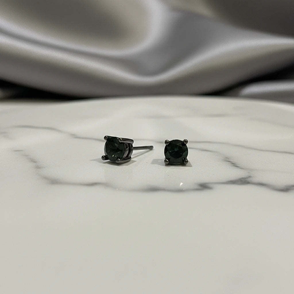 Black Cubic Zirconia Stud Earrings in Black Rhodium Plated
