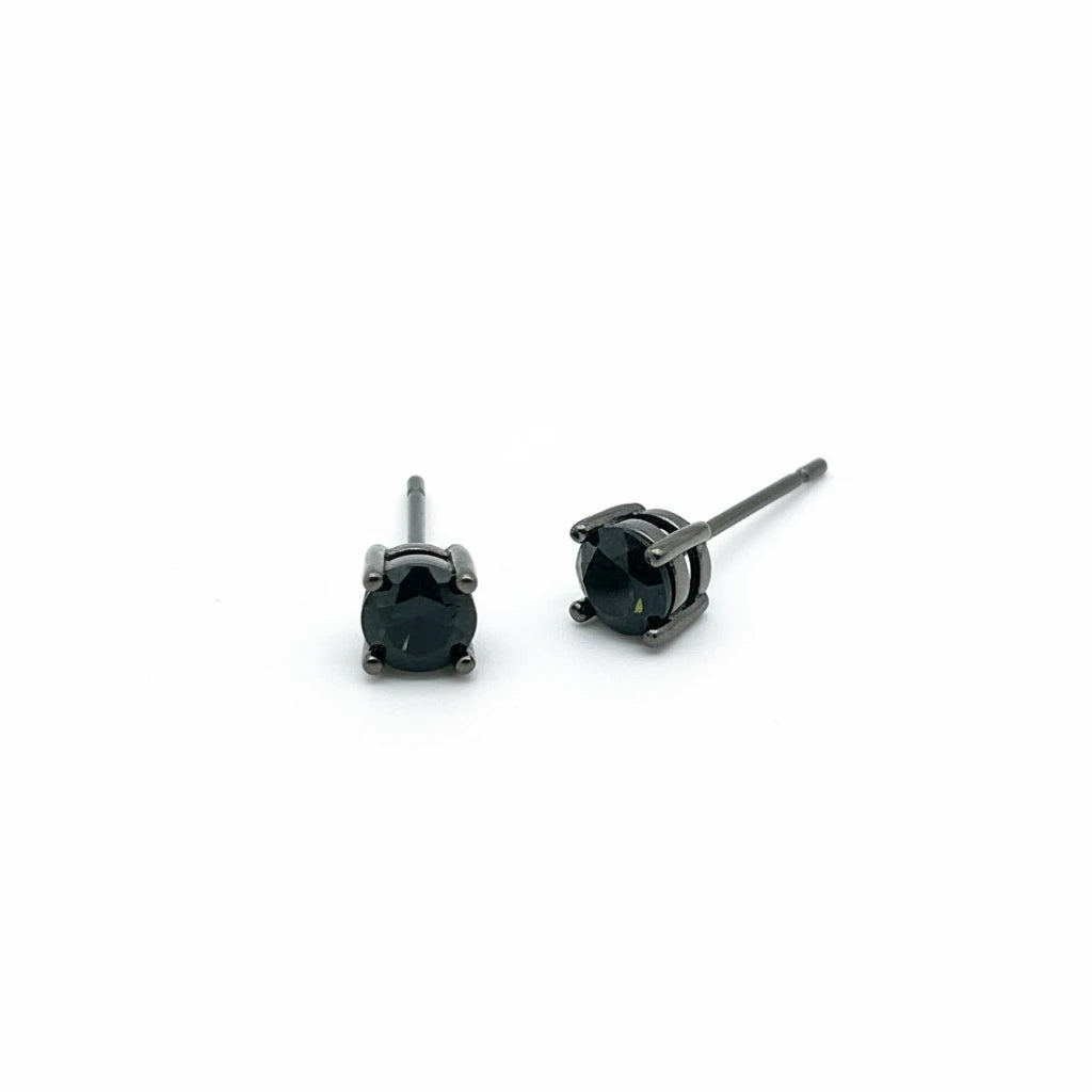 Black Cubic Zirconia Stud Earrings in Black Rhodium Plated