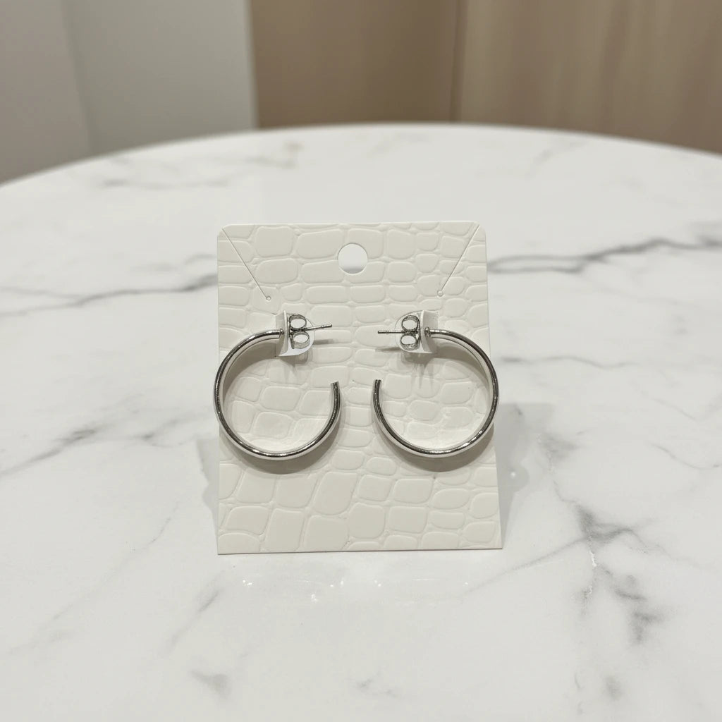 Plain Hoop Earrings - White Rhodium Plated