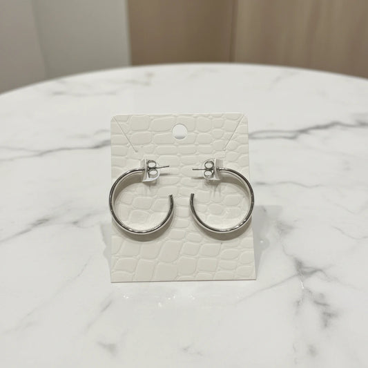 Plain Hoop Earrings - White Rhodium Plated
