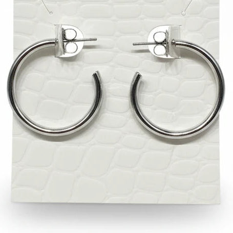 Plain Hoop Earrings - White Rhodium Plated