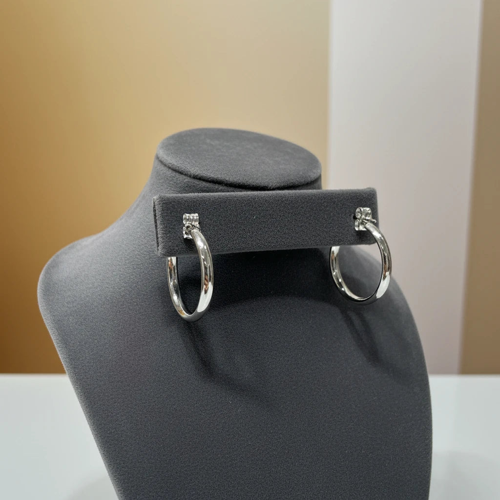 Plain Hoop Earrings - White Rhodium Plated