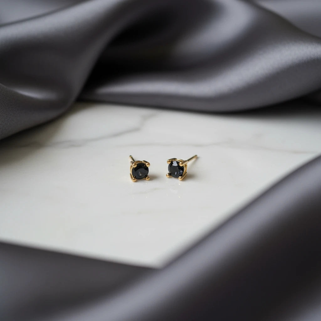 Black Cubic Zirconia Stud Earrings - 18k Gold Plated