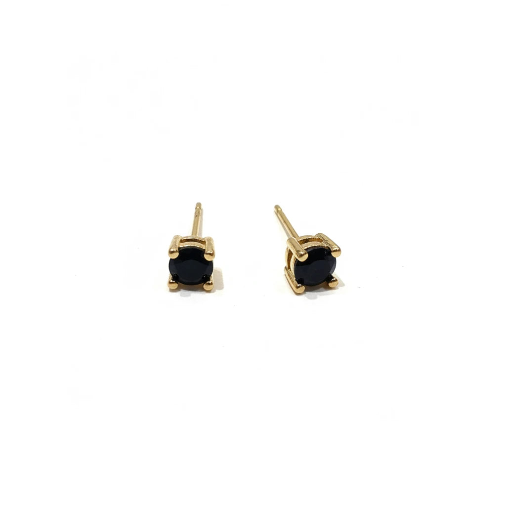 Black Cubic Zirconia Stud Earrings - 18k Gold Plated