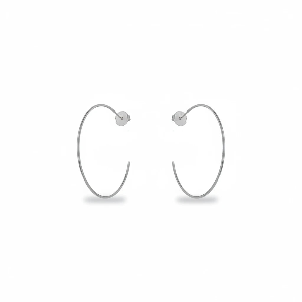Thin Hoops 4cm Earrings - White Rhodium Plated