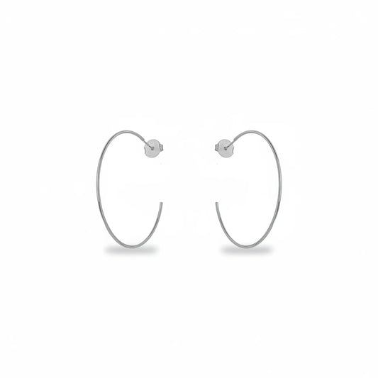 Thin Hoops 4cm Earrings - White Rhodium Plated