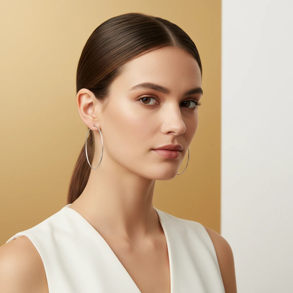 Thin Hoops 4cm Earrings - White Rhodium Plated