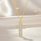 Religious Cross Studded Zirconia Pendant Necklace - 18K Gold Plated