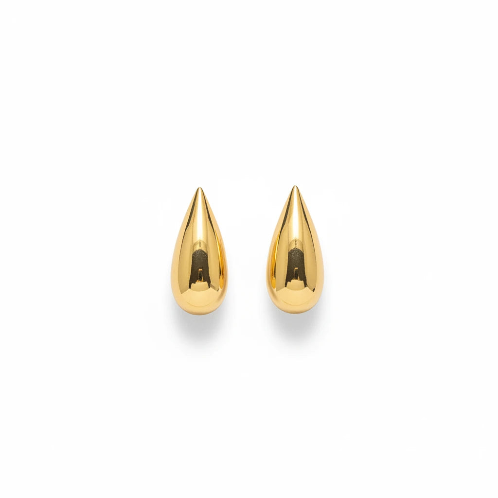 Domed Teardrop Earrings - 18K Gold Plated