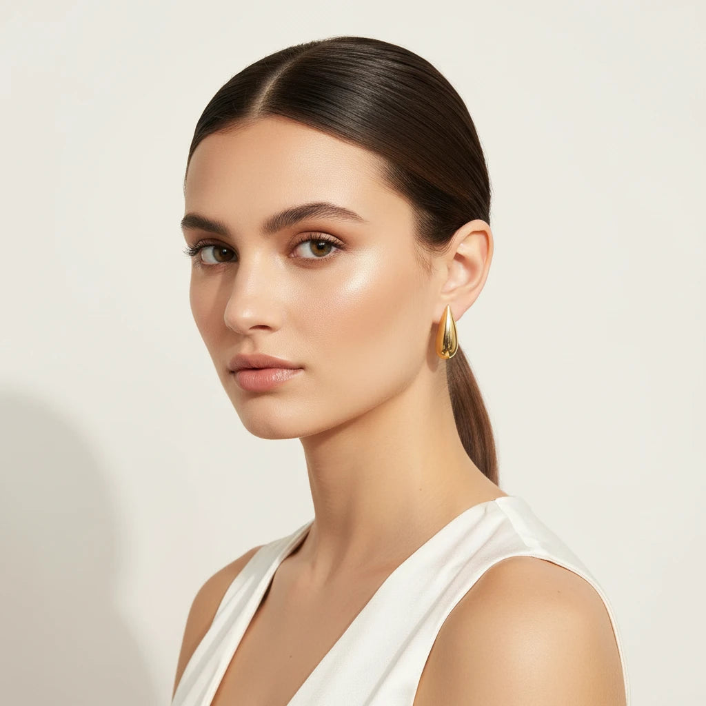Domed Teardrop Earrings - 18K Gold Plated