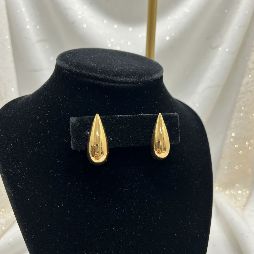 Domed Teardrop Earrings - 18K Gold Plated