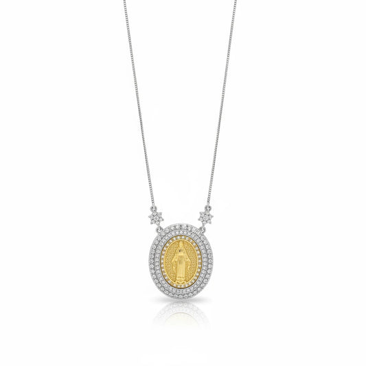 Our Lady Studded Zirconia Necklace - White Rhodium and 18k Gold Plated
