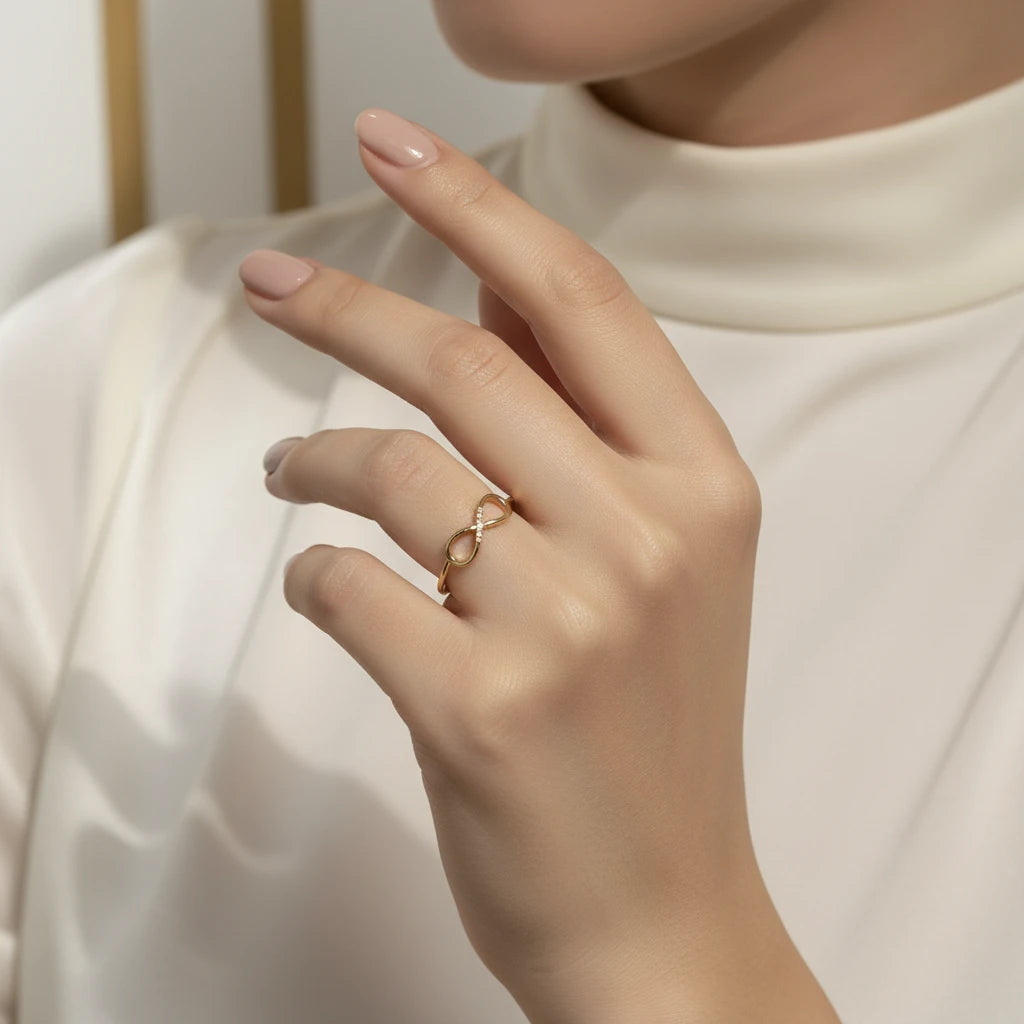Infinite Studded Zirconia Ring -18K Gold Plated