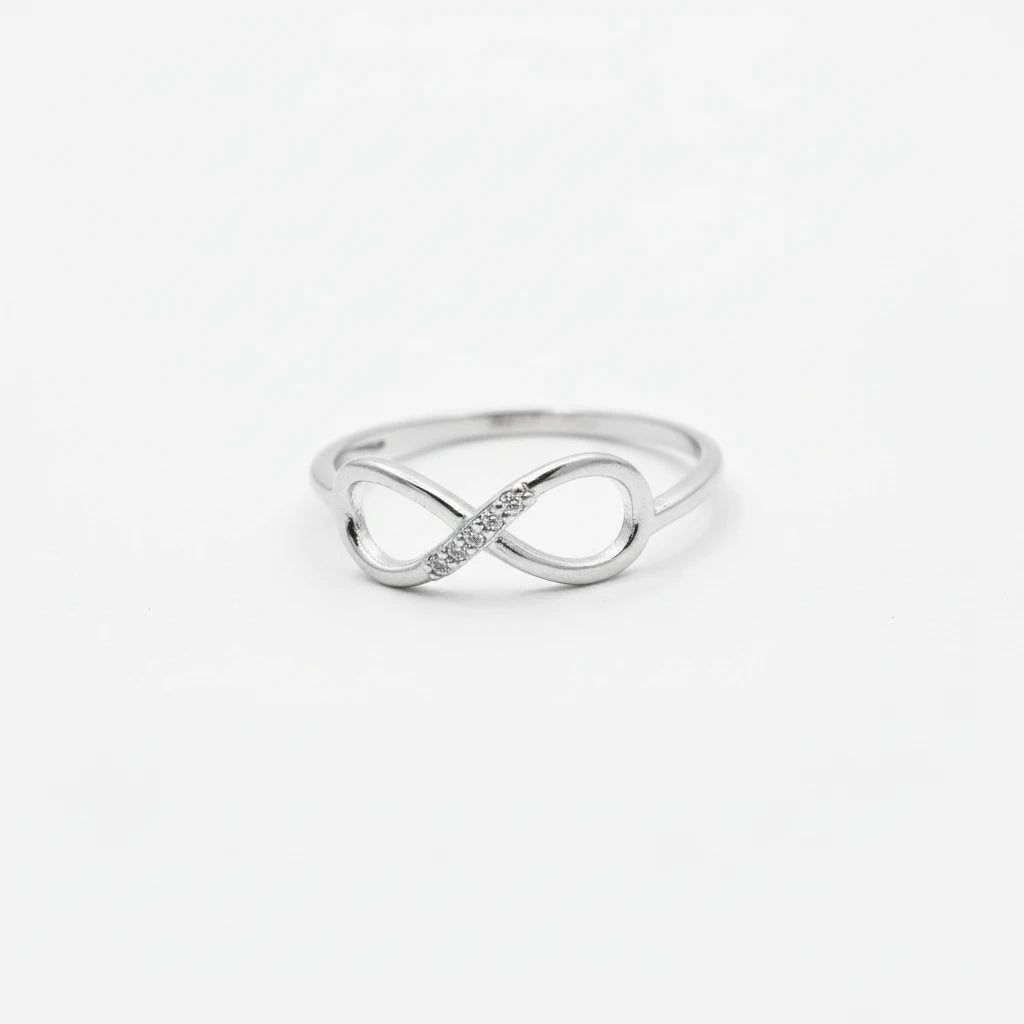 Infinite Studded Zirconia Ring -White Rhodium Plated